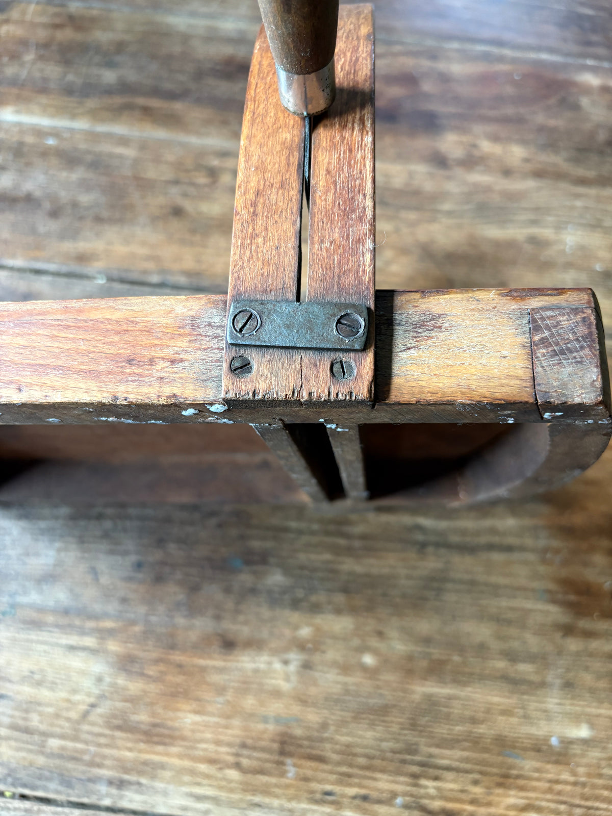 Antique wooden bread slicer with bread knife