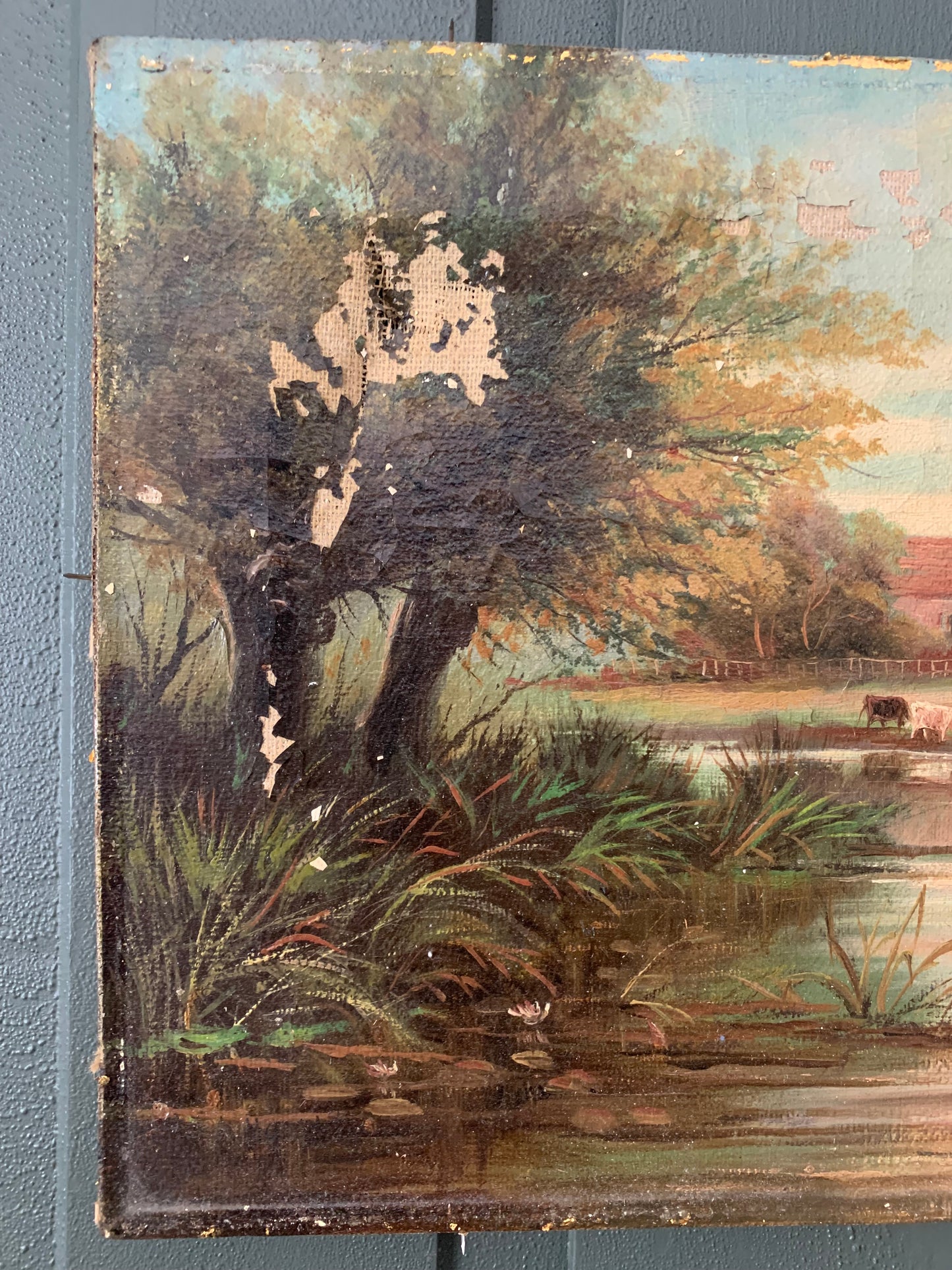 Antique oil on canvas | cow landscape