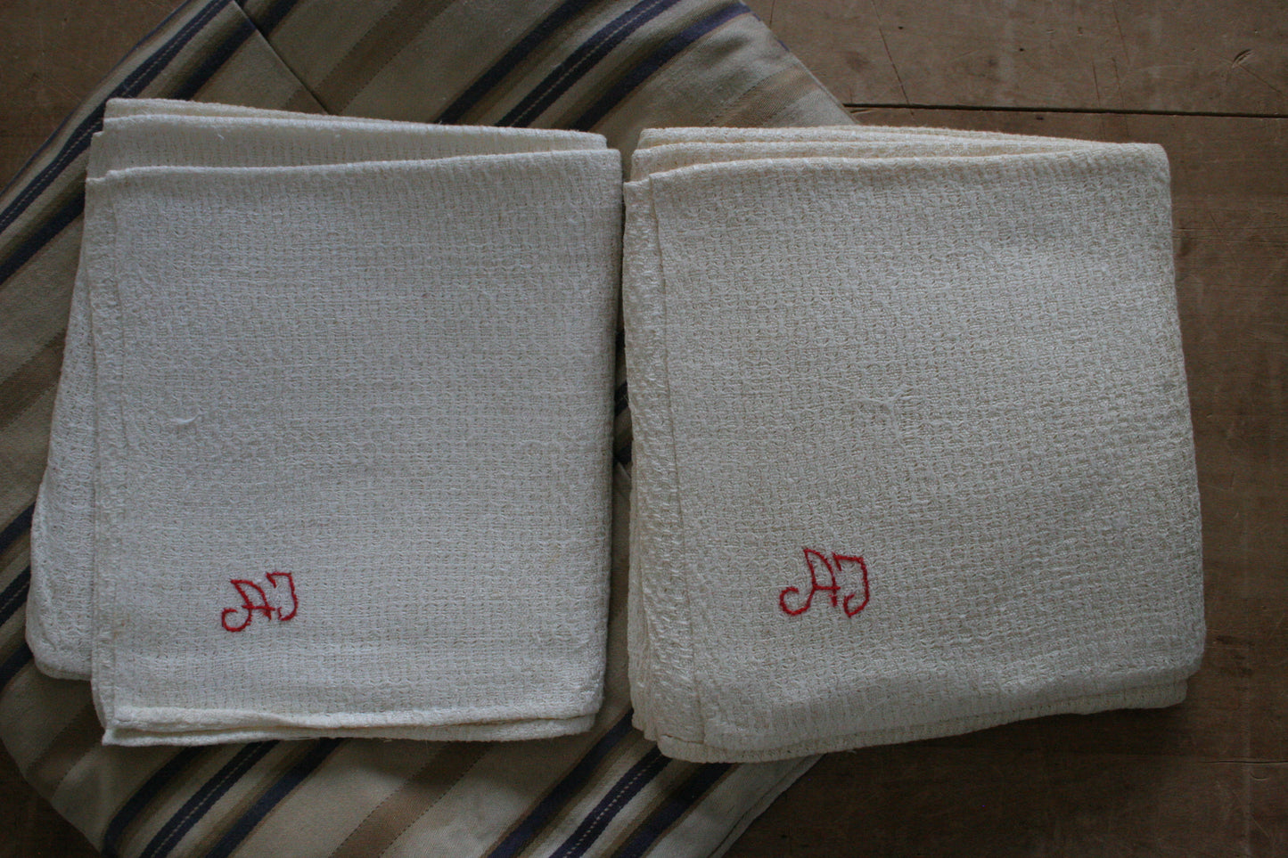 Antique French red monogram tea towel