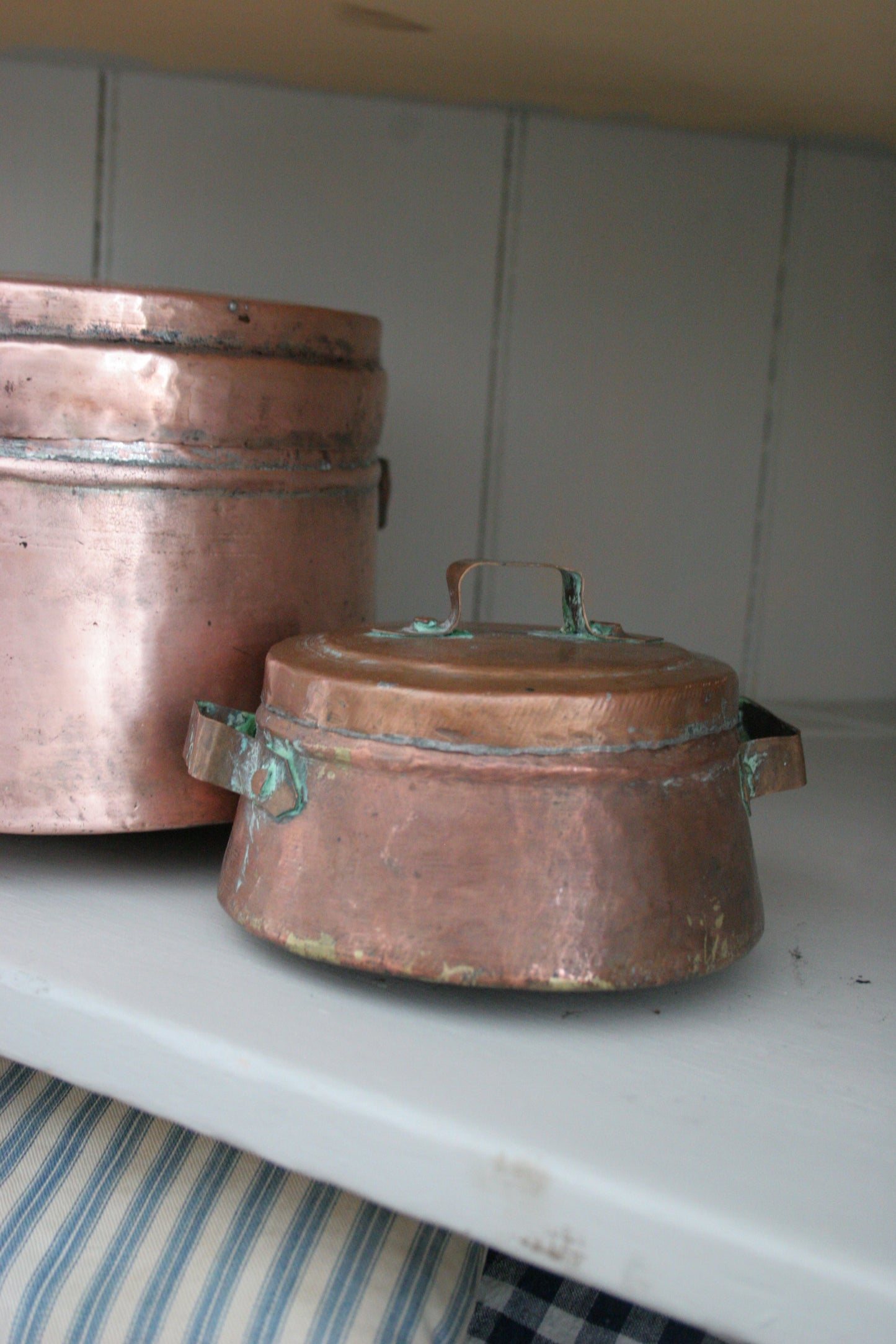 Antique French copper pots