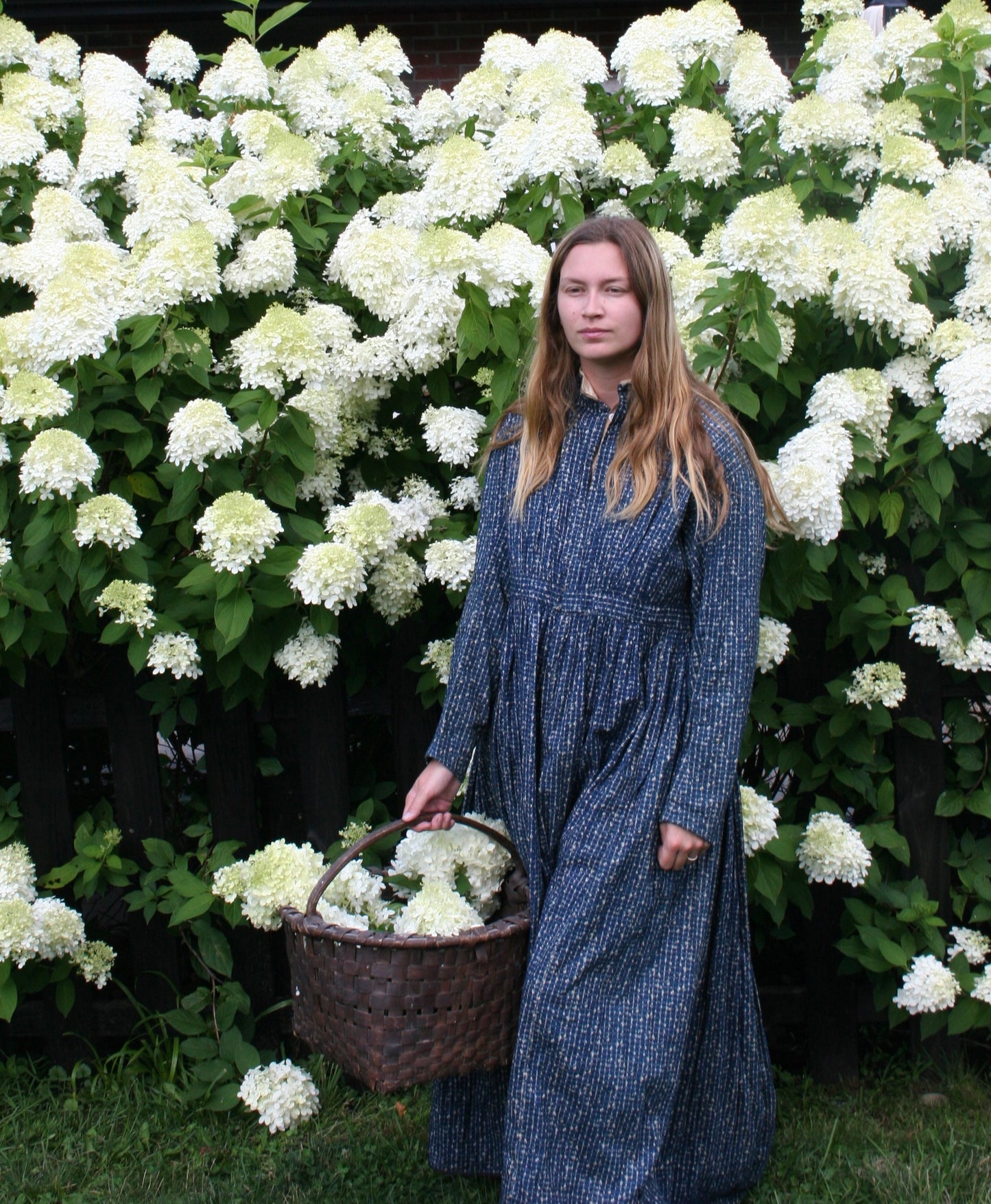Antique victorian calico blue house dress