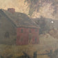 Antique oil painting of primitive salt box home on board | landscape