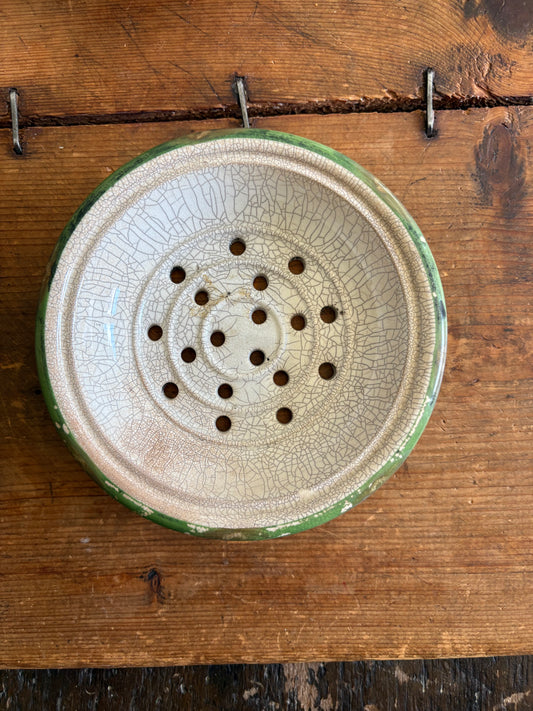 Antique ironstone dairy soap strainer