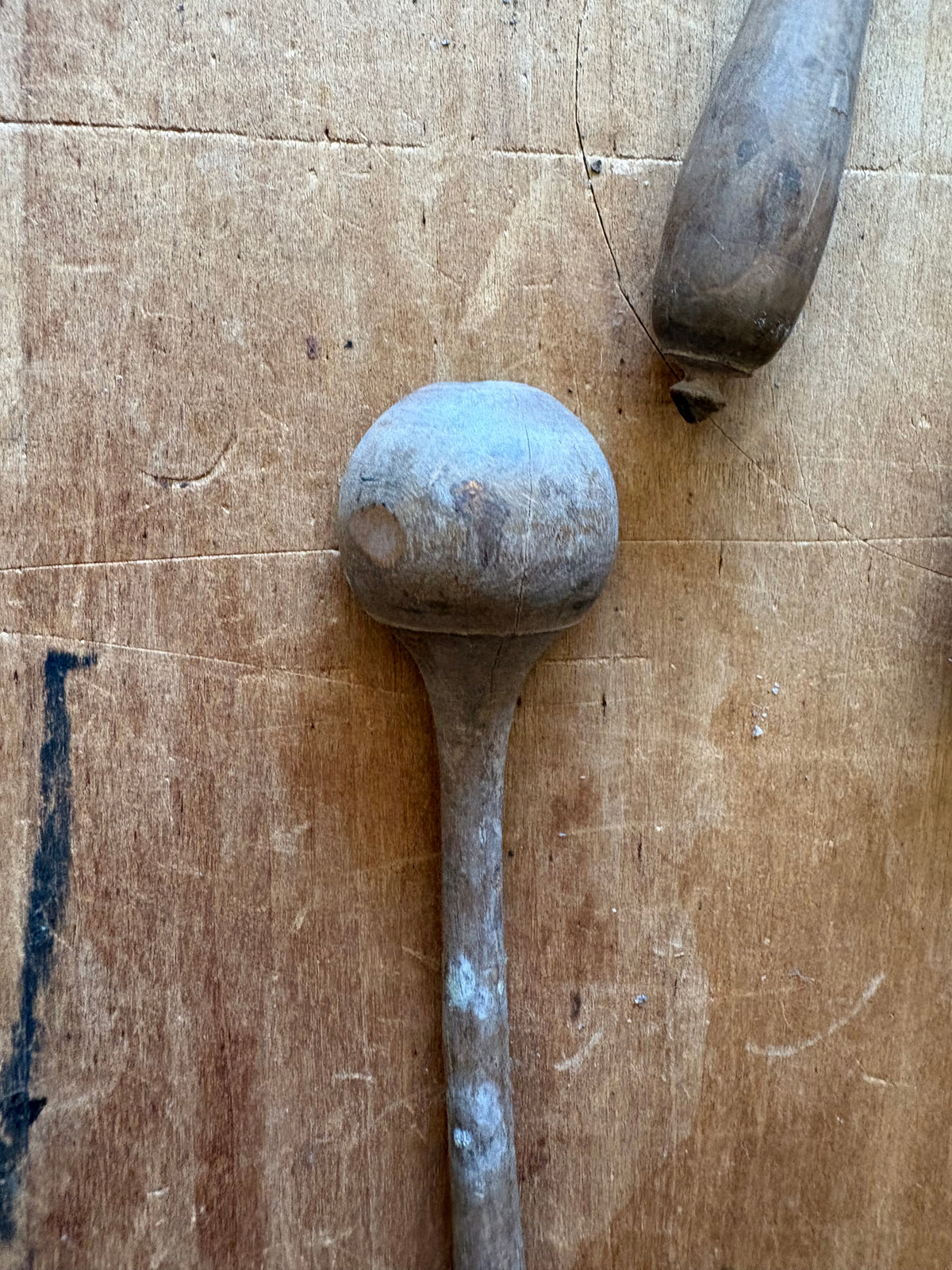 Antique primitive chunky wooden salt spoon