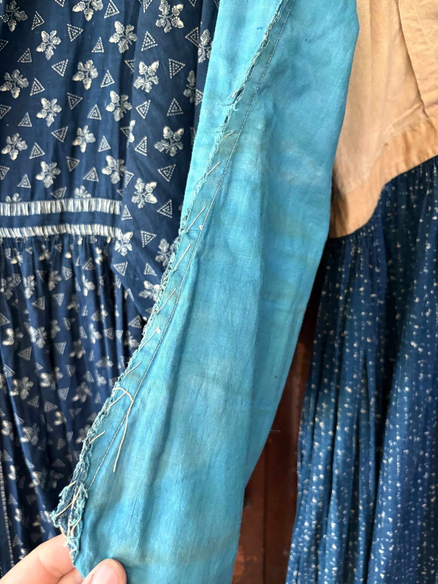 Antique victorian calico blue house dress