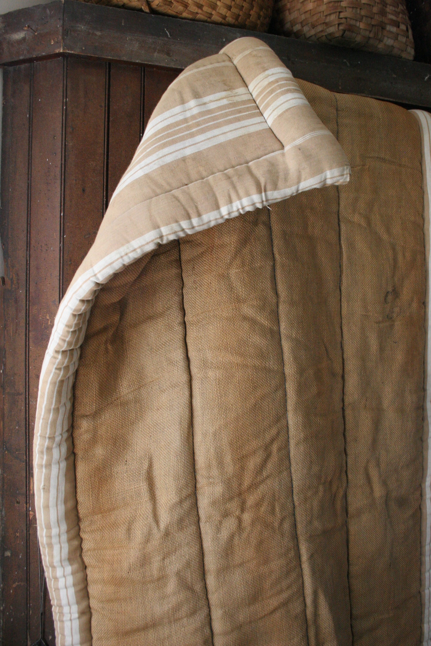 Vintage French ticking Daybed Mattress | heavy burlap