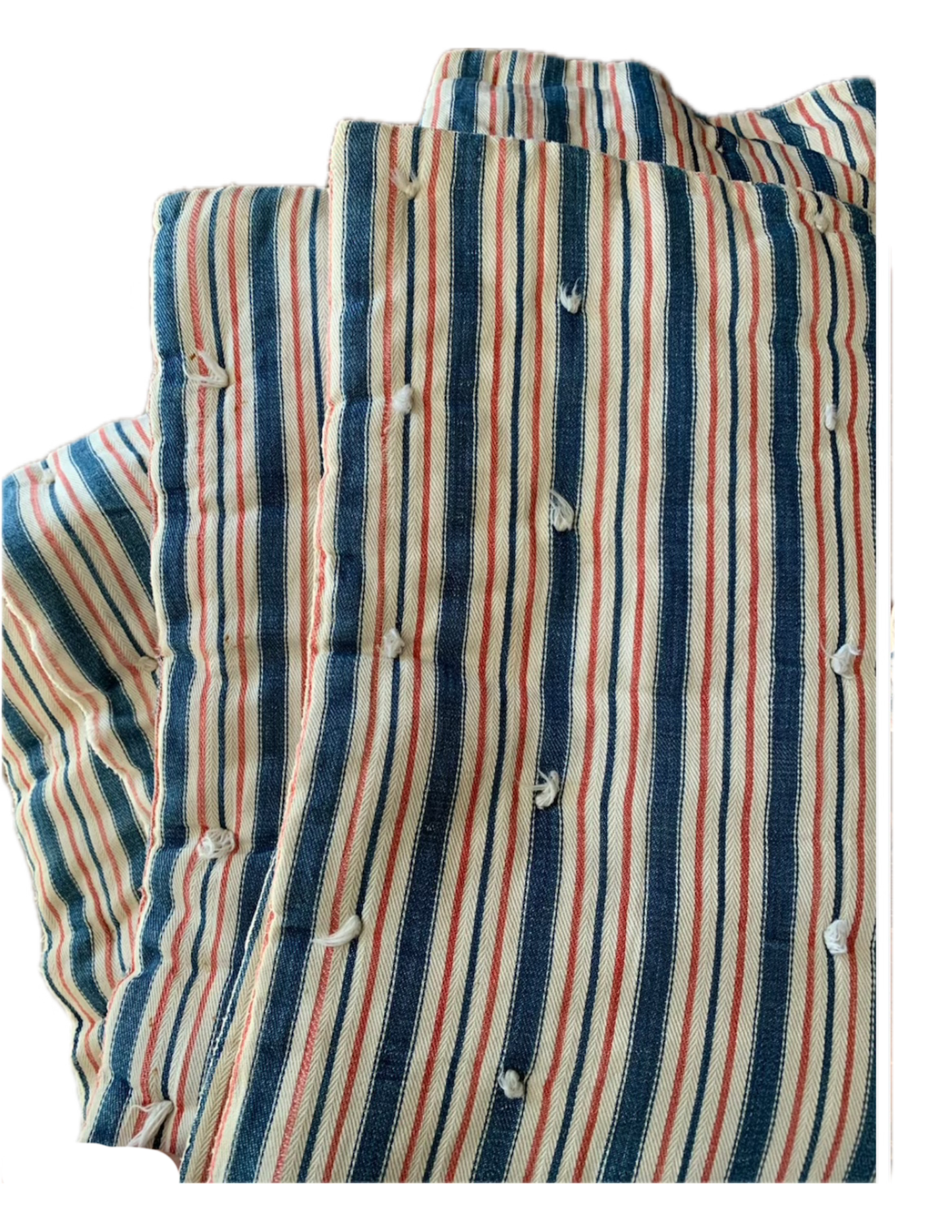 Rare Antique red & blue ticking mattress | wool filled