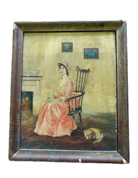 Antique painting of woman in pink dress