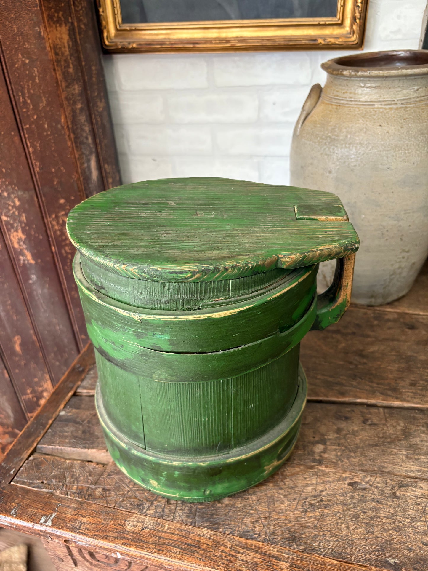 Antique wooden green tankard
