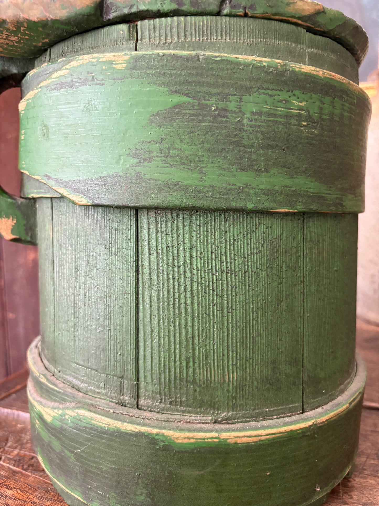 Antique wooden green tankard