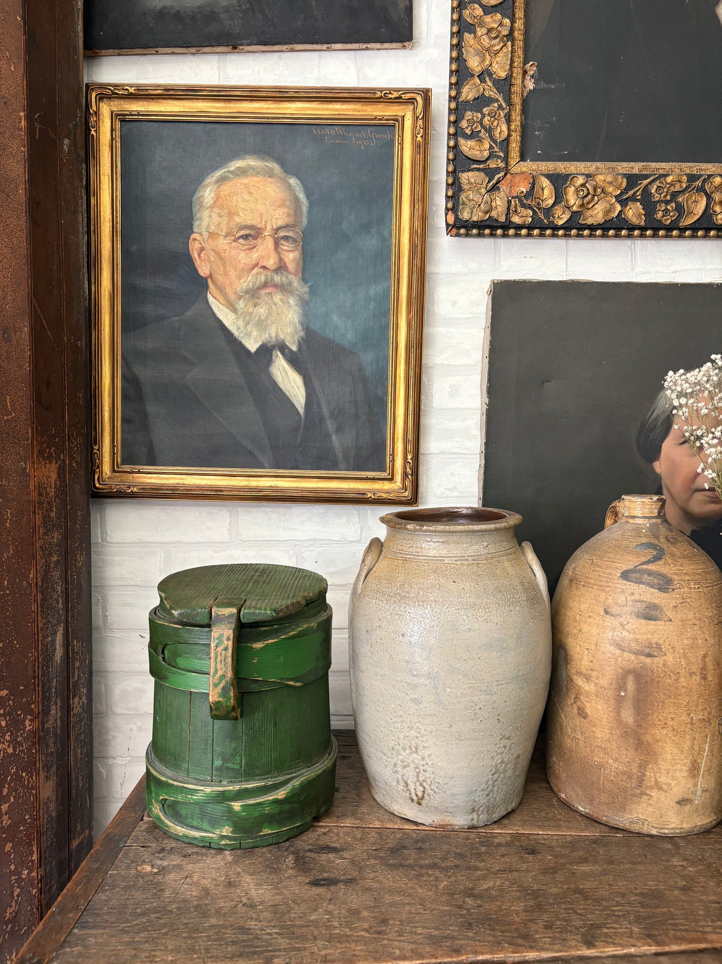 Antique wooden green tankard