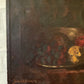 Antique still life of fruit on canvas | signed John V.O. Brink moody