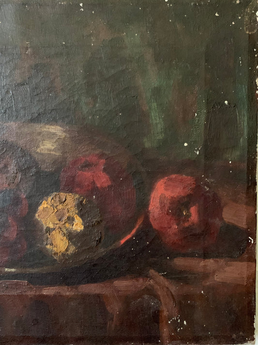 Antique still life of fruit on canvas | signed John V.O. Brink moody