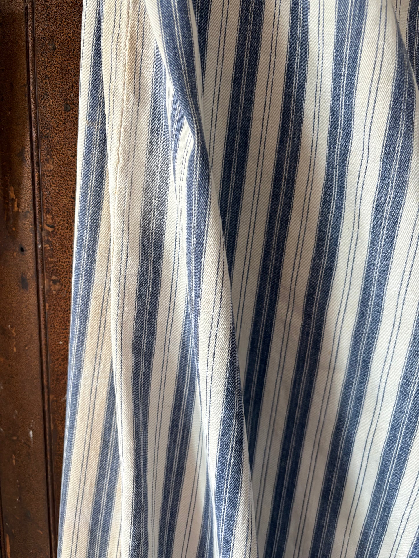 Vintage blue ticking stripe feather mattress cover
