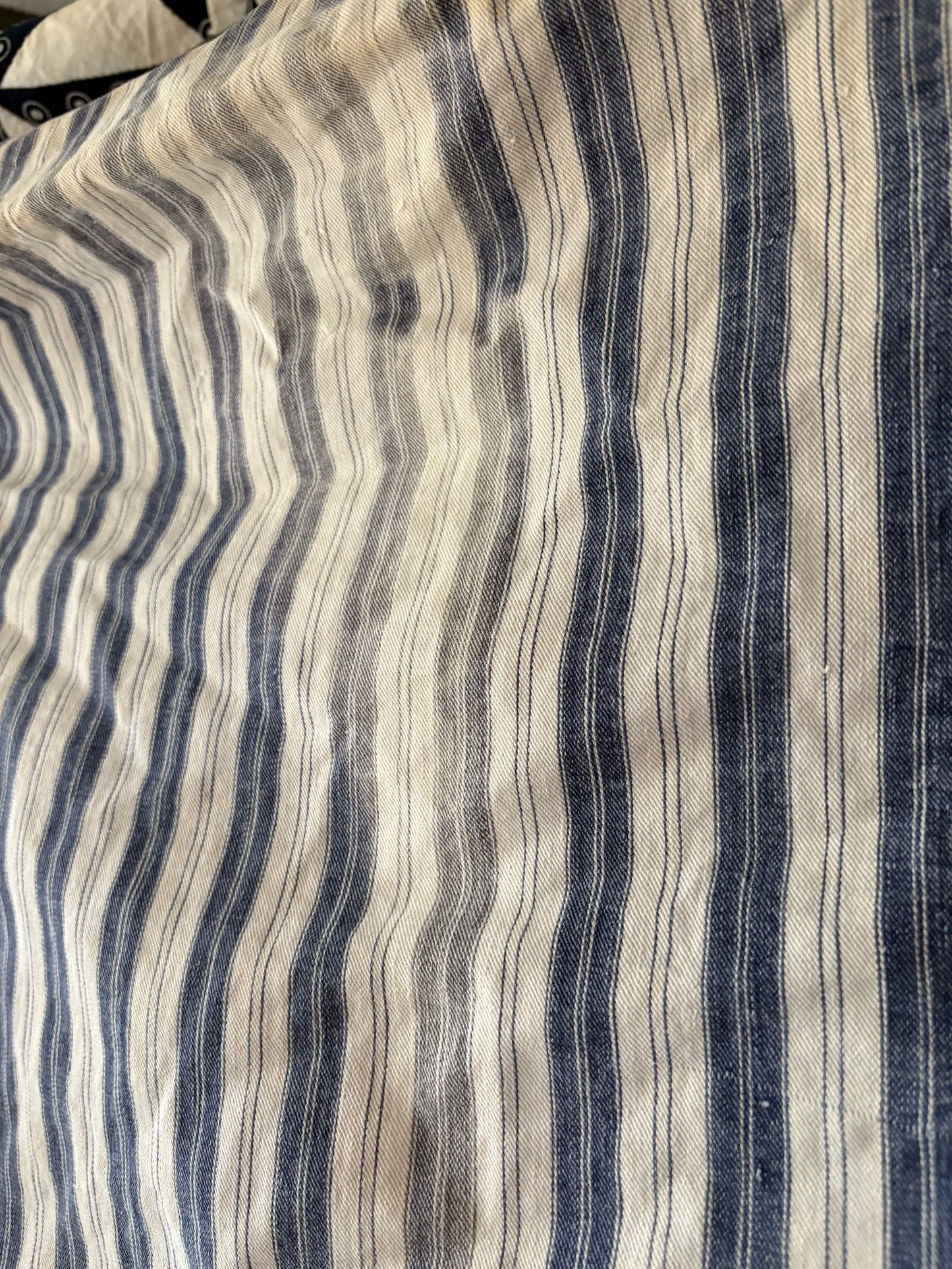 Vintage blue ticking stripe feather mattress cover