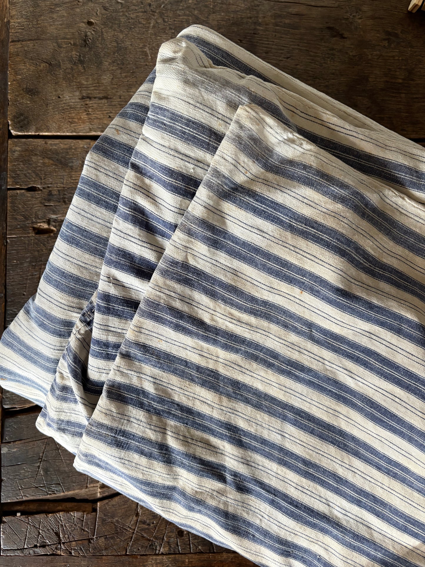 Vintage blue ticking stripe feather mattress cover