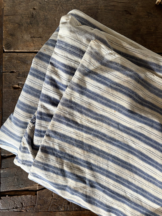 Vintage blue ticking stripe feather mattress cover