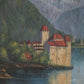 Antique oil painting of The Castle of Chillon by Edith Walter on canvas dated 1892