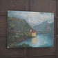 Antique oil painting of The Castle of Chillon by Edith Walter on canvas dated 1892