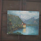 Antique oil painting of The Castle of Chillon by Edith Walter on canvas dated 1892