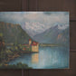 Antique oil painting of The Castle of Chillon by Edith Walter on canvas dated 1892