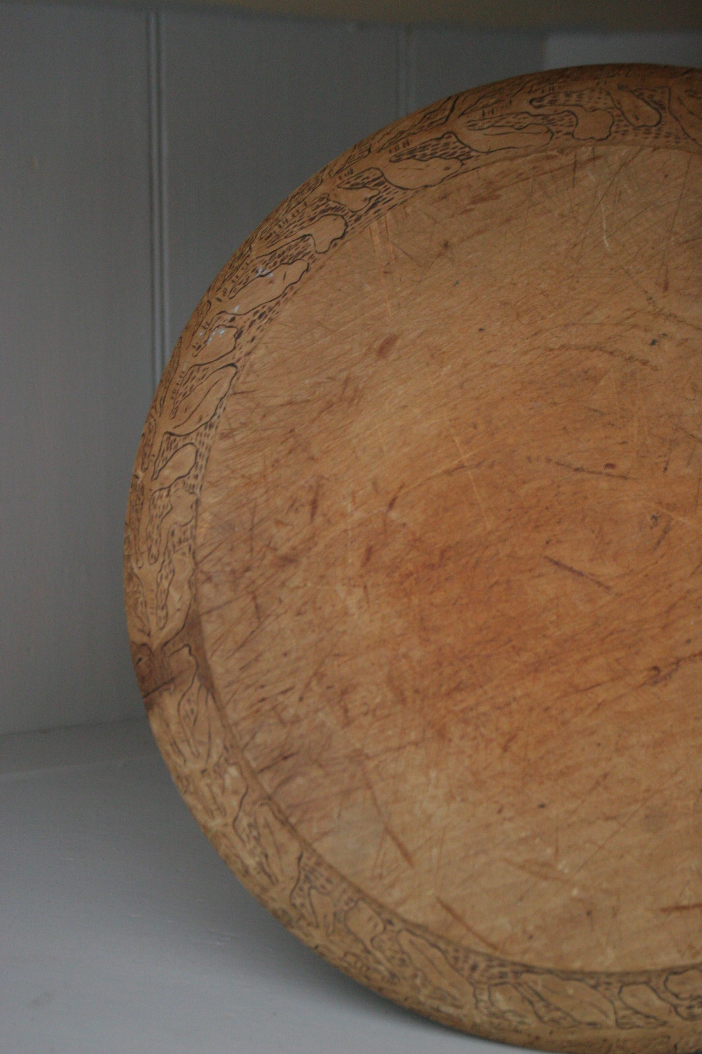 Antique Wooden Round Bread Board