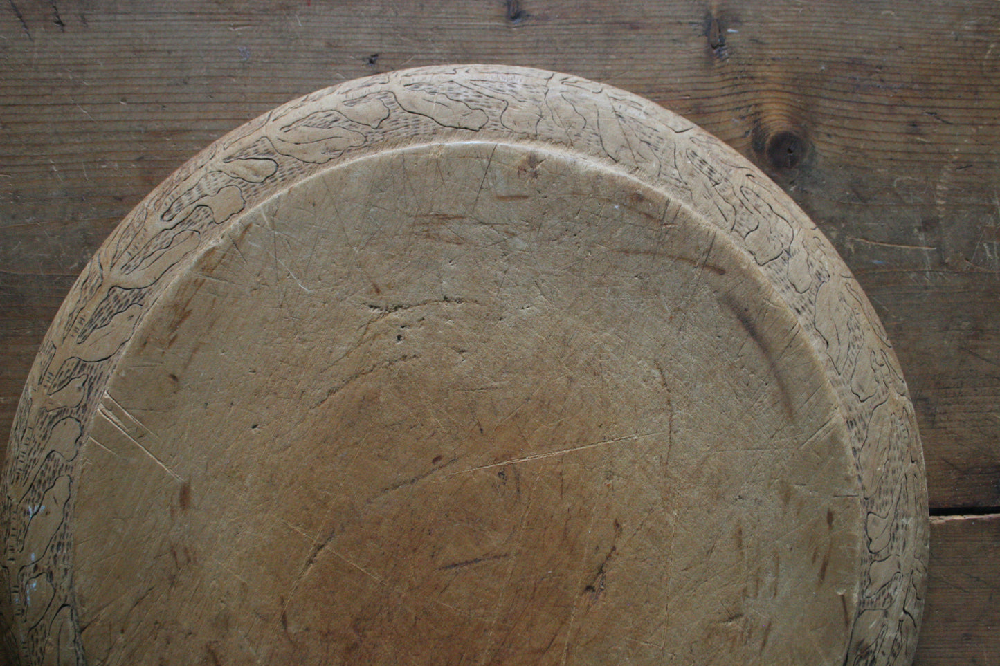 Antique Wooden Round Bread Board