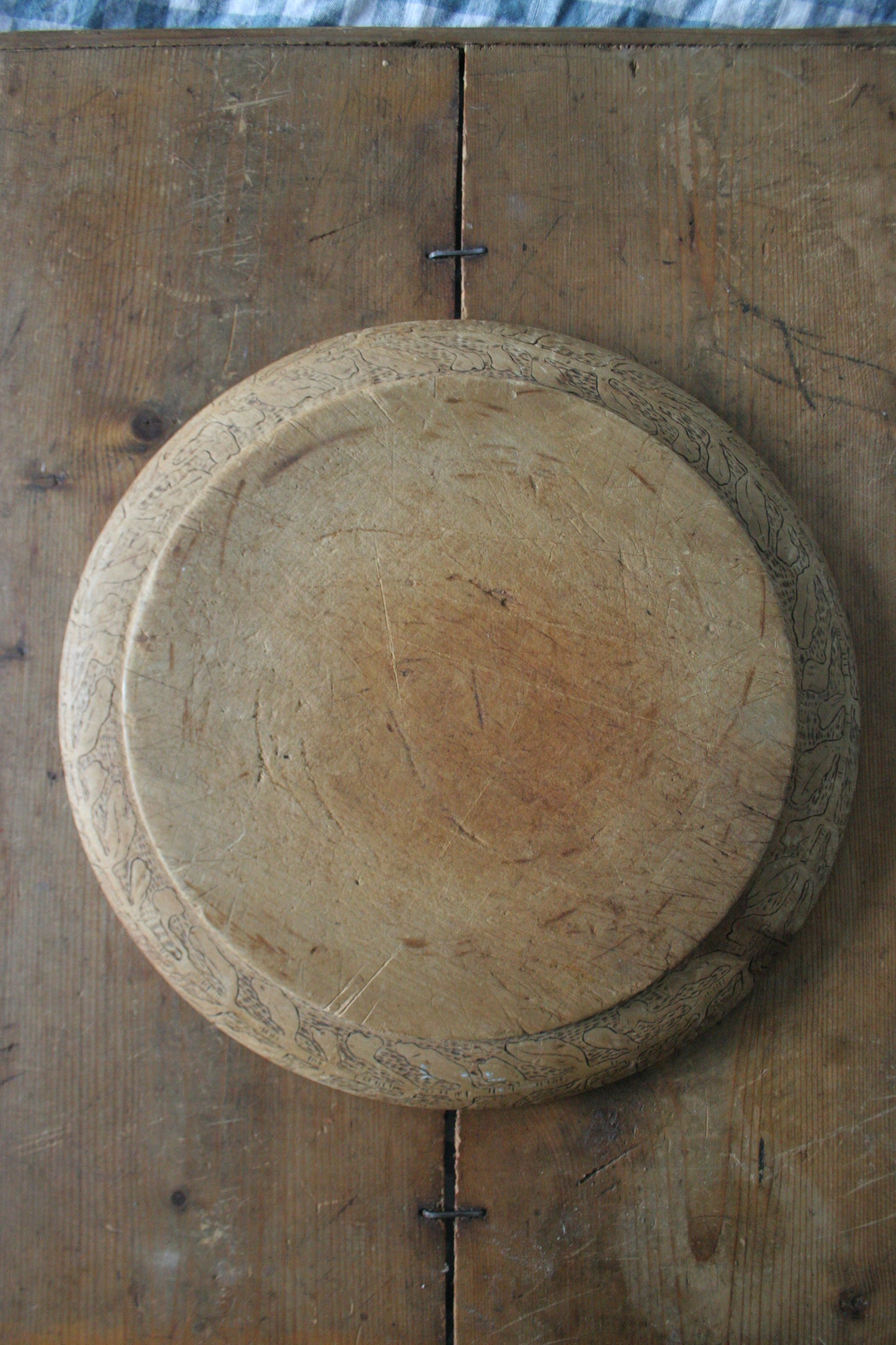 Antique Wooden Round Bread Board