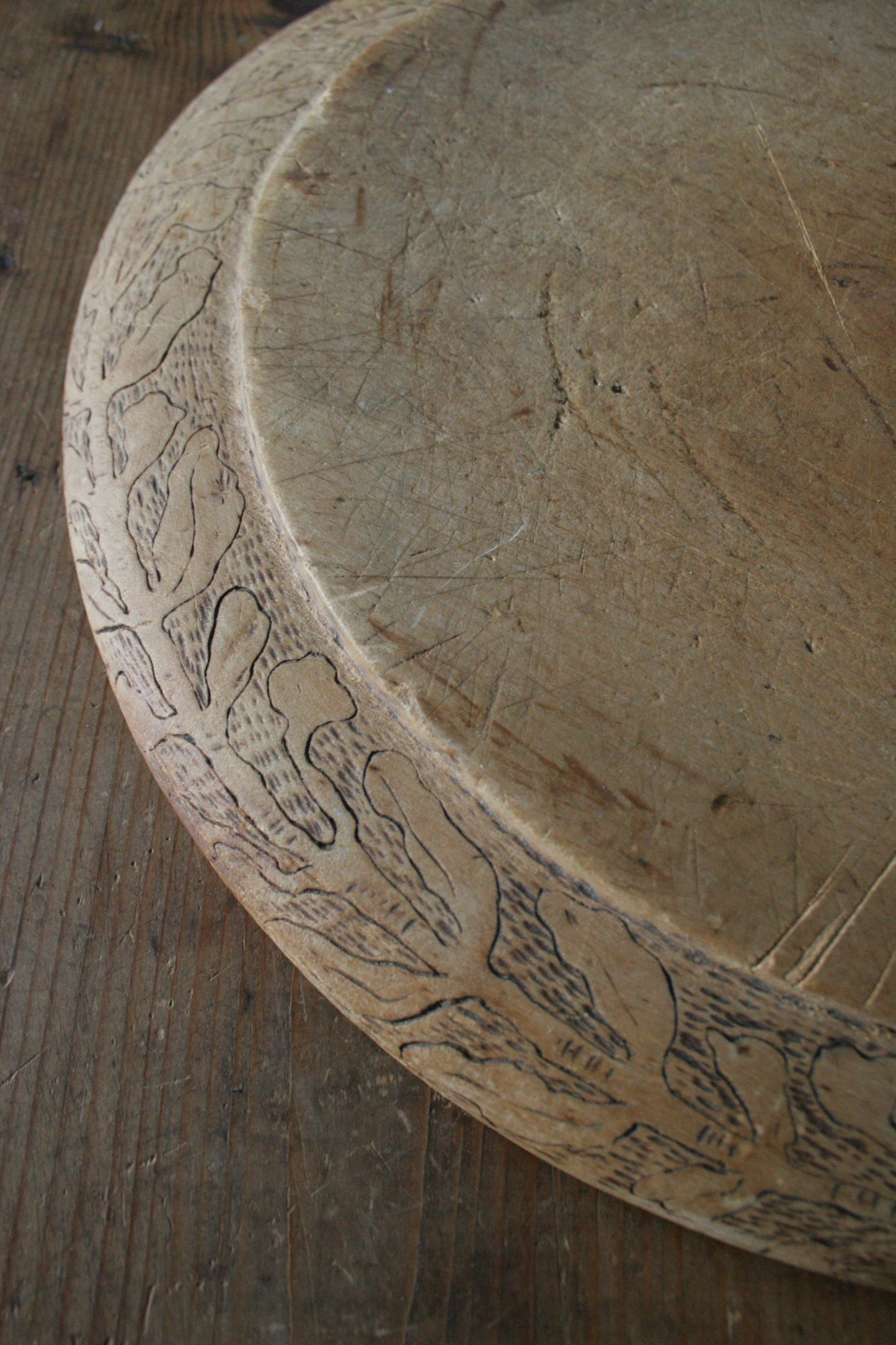 Antique Wooden Round Bread Board