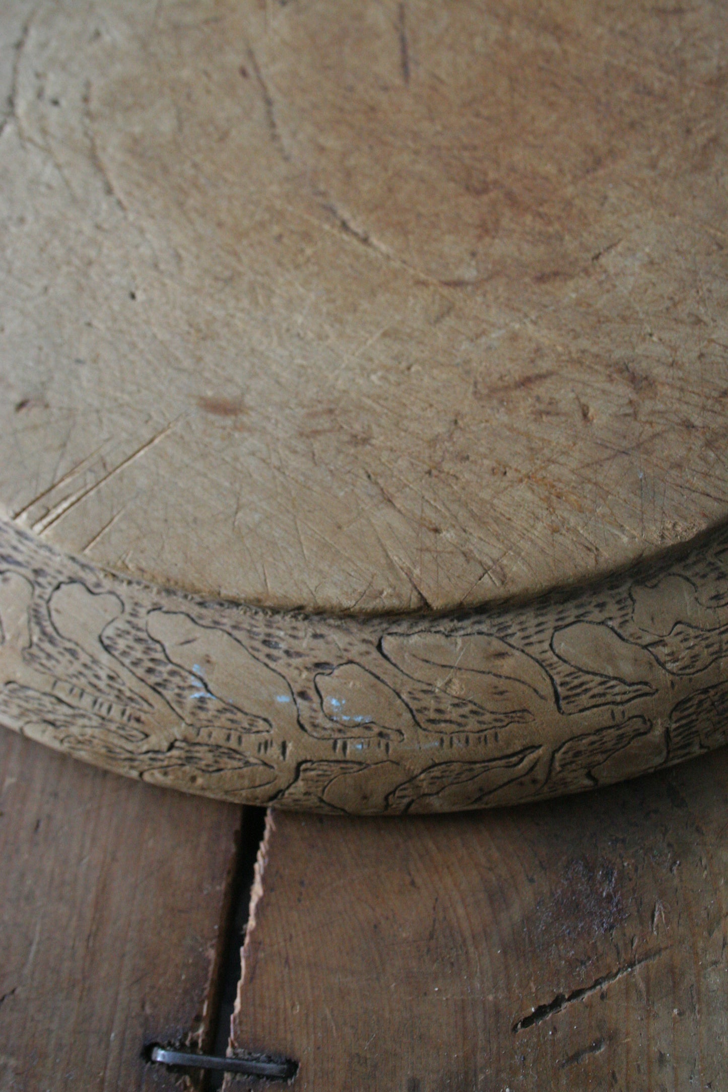 Antique Wooden Round Bread Board