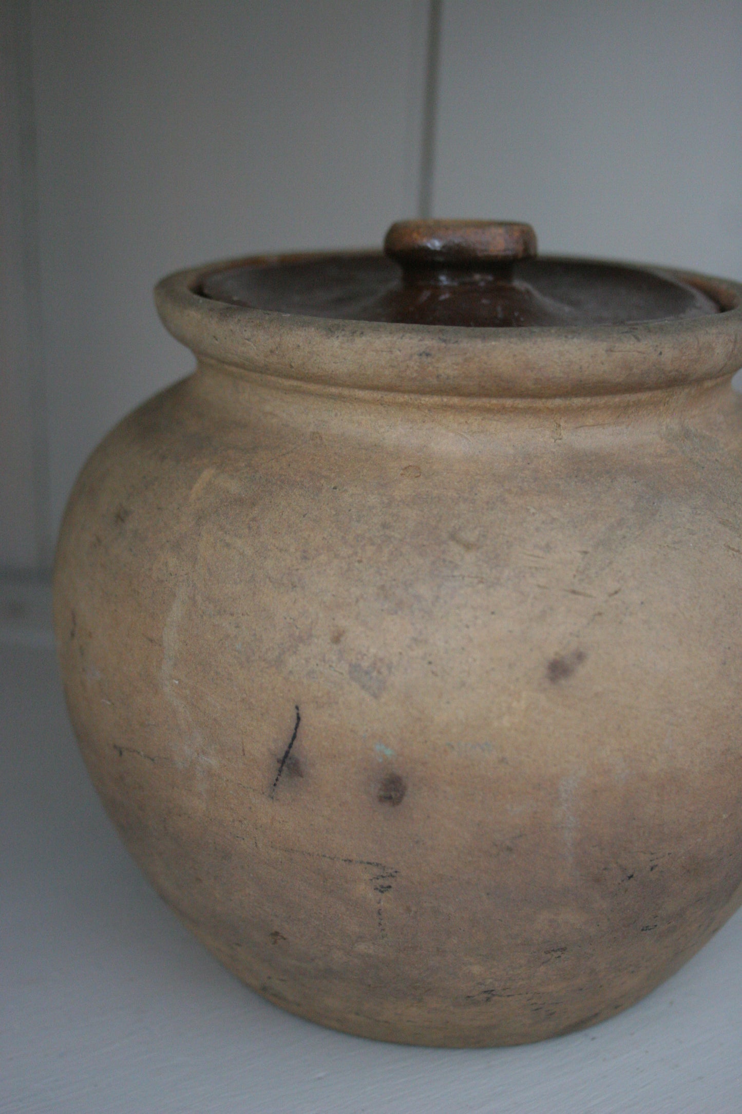 Antique Stoneware Pot with Lid