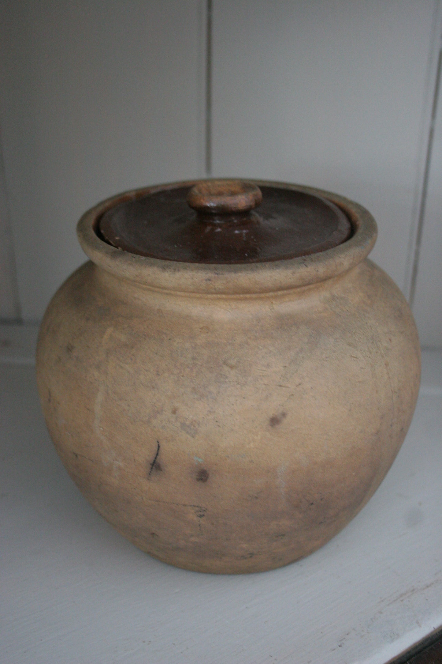 Antique Stoneware Pot with Lid