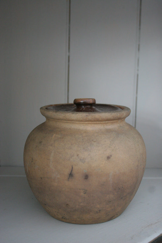 Antique Stoneware Pot with Lid