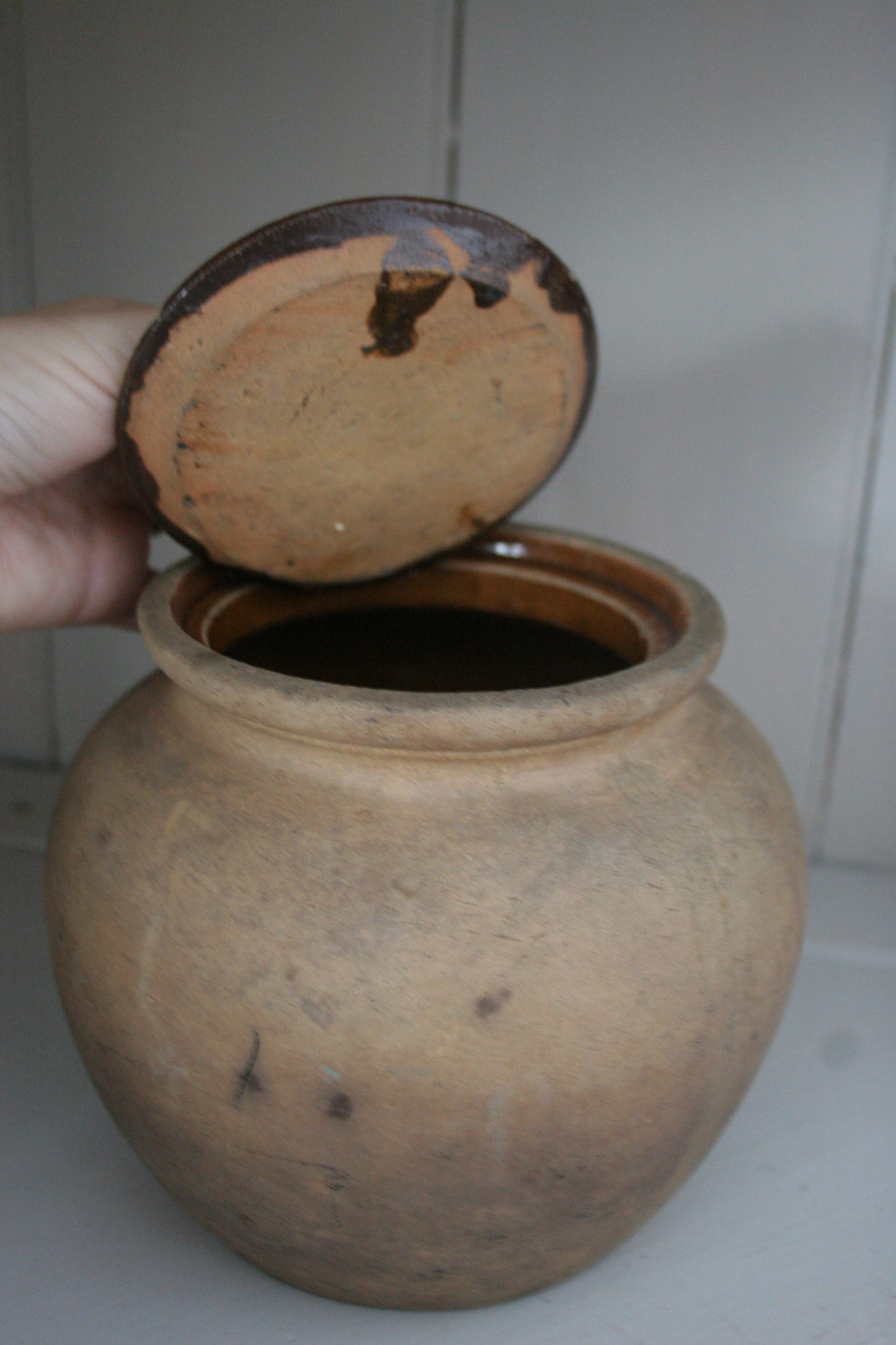 Antique Stoneware Pot with Lid