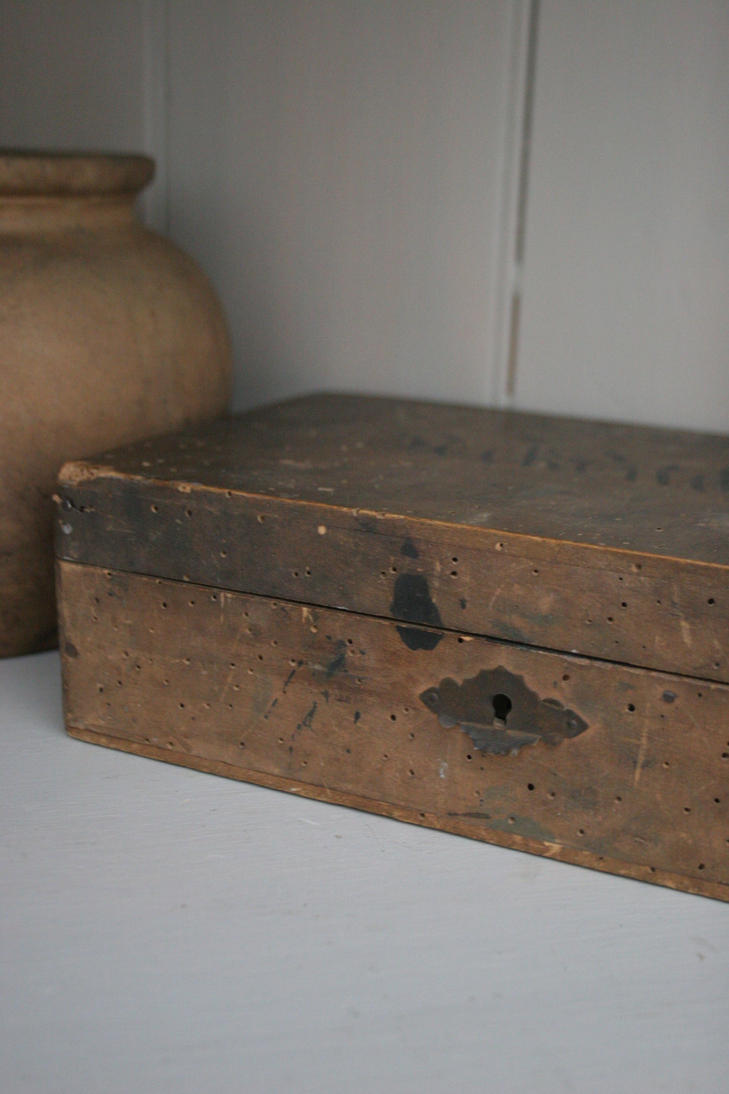 Antique Dutch Wooden Box with Calligraphy with bible