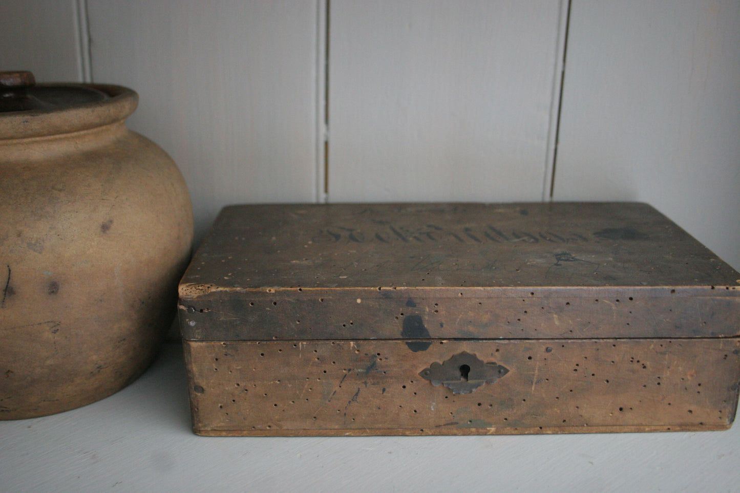 Antique Dutch Wooden Box with Calligraphy with bible