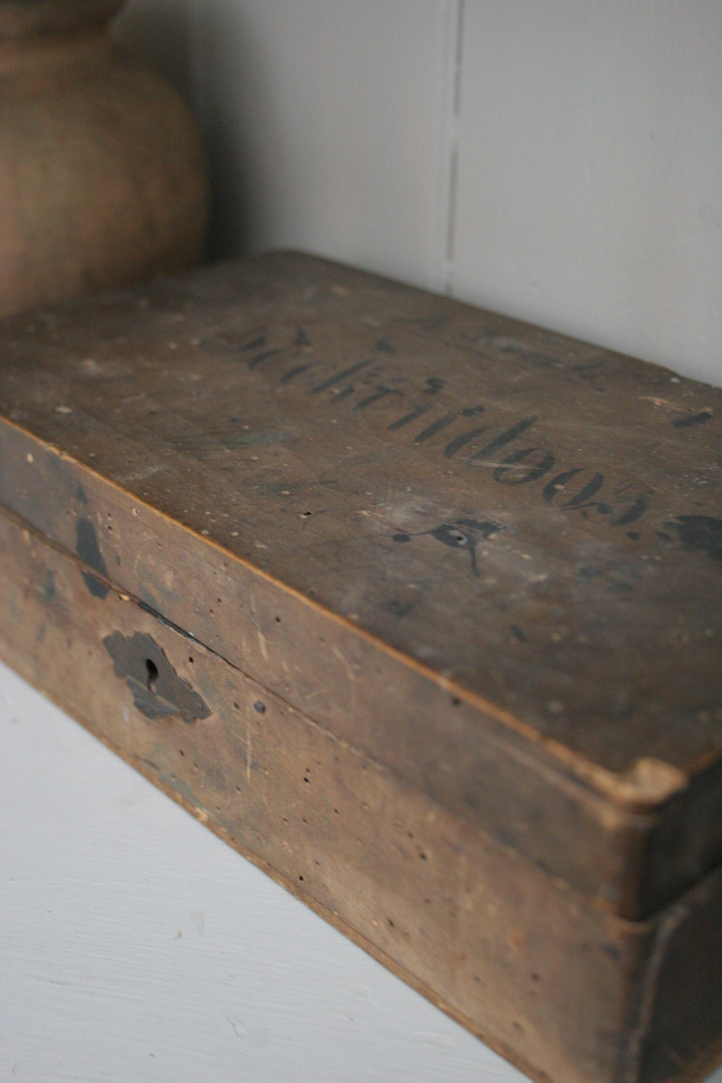 Antique Dutch Wooden Box with Calligraphy with bible