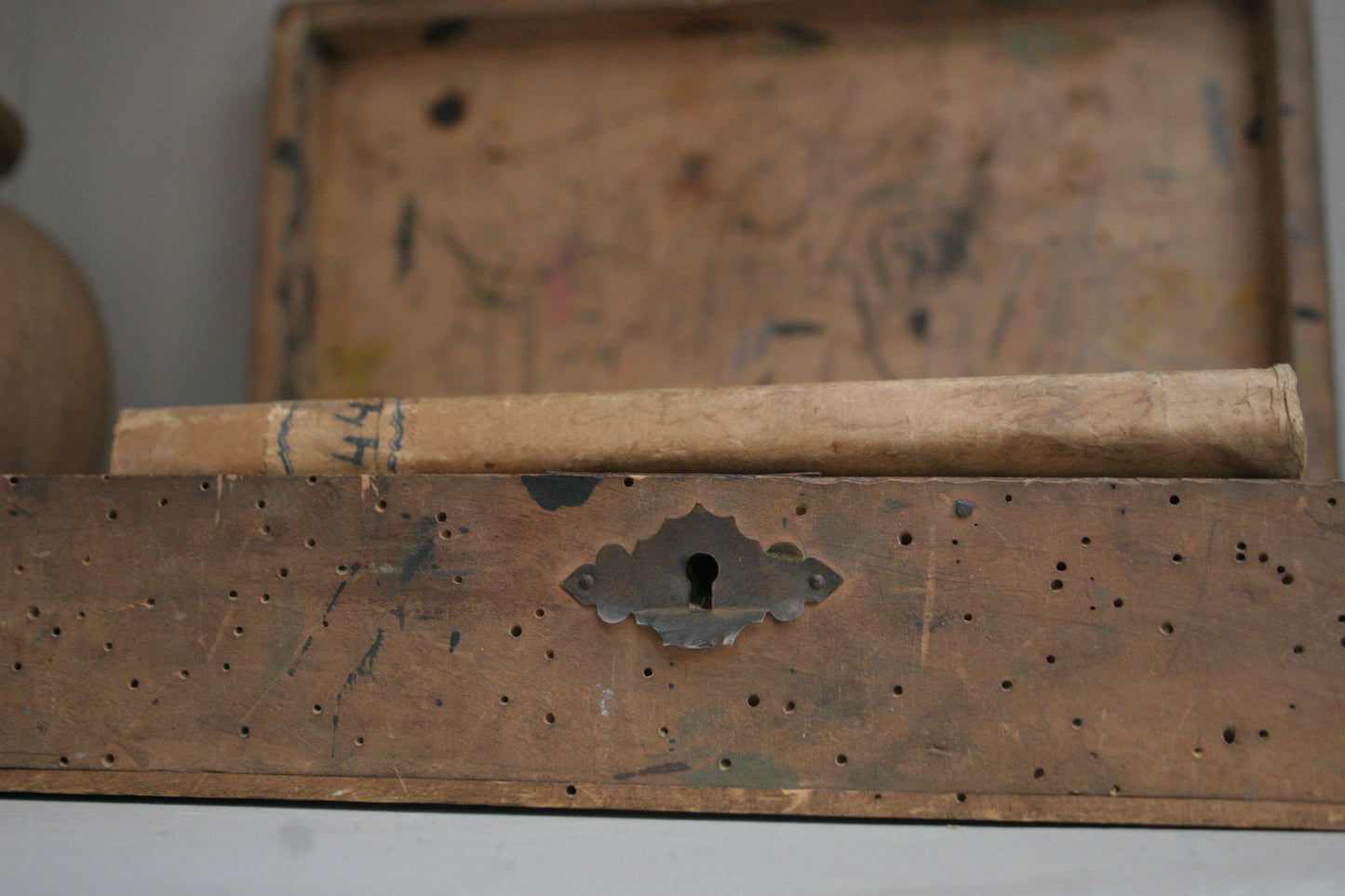 Antique Dutch Wooden Box with Calligraphy with bible