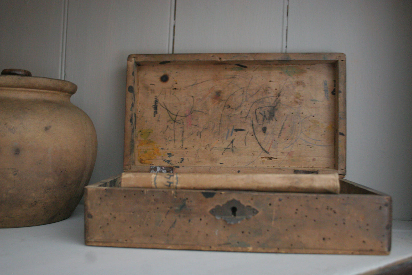 Antique Dutch Wooden Box with Calligraphy with bible