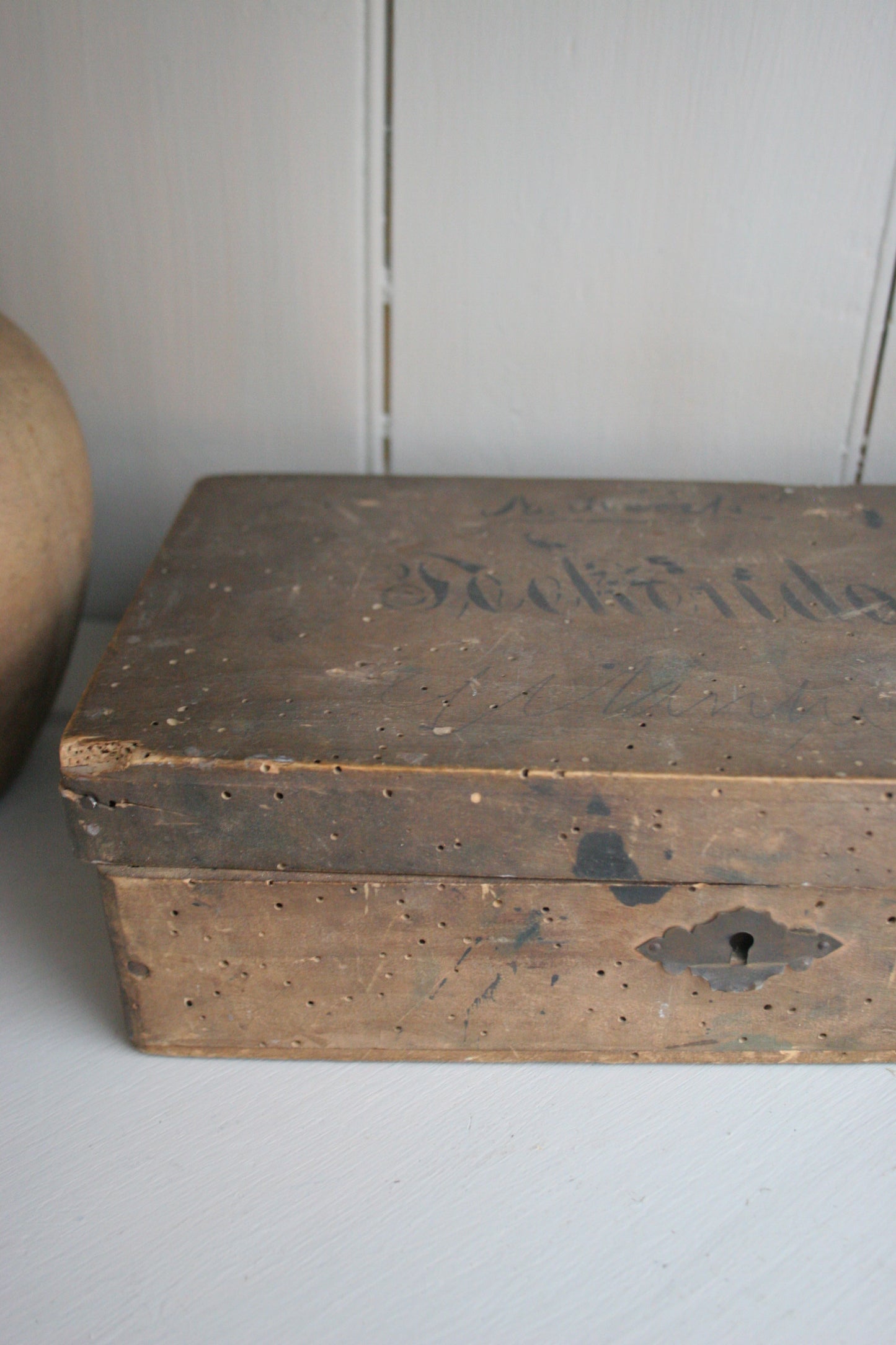 Antique Dutch Wooden Box with Calligraphy with bible