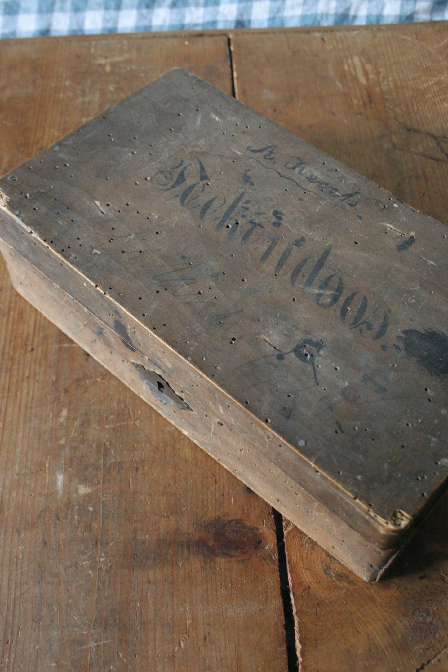 Antique Dutch Wooden Box with Calligraphy with bible