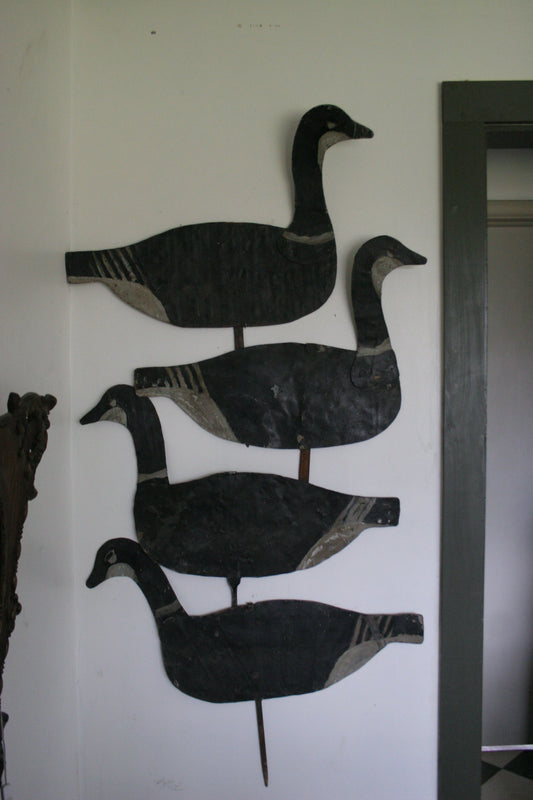 Vintage Hand Painted Metal Geese Decoy Double Sided