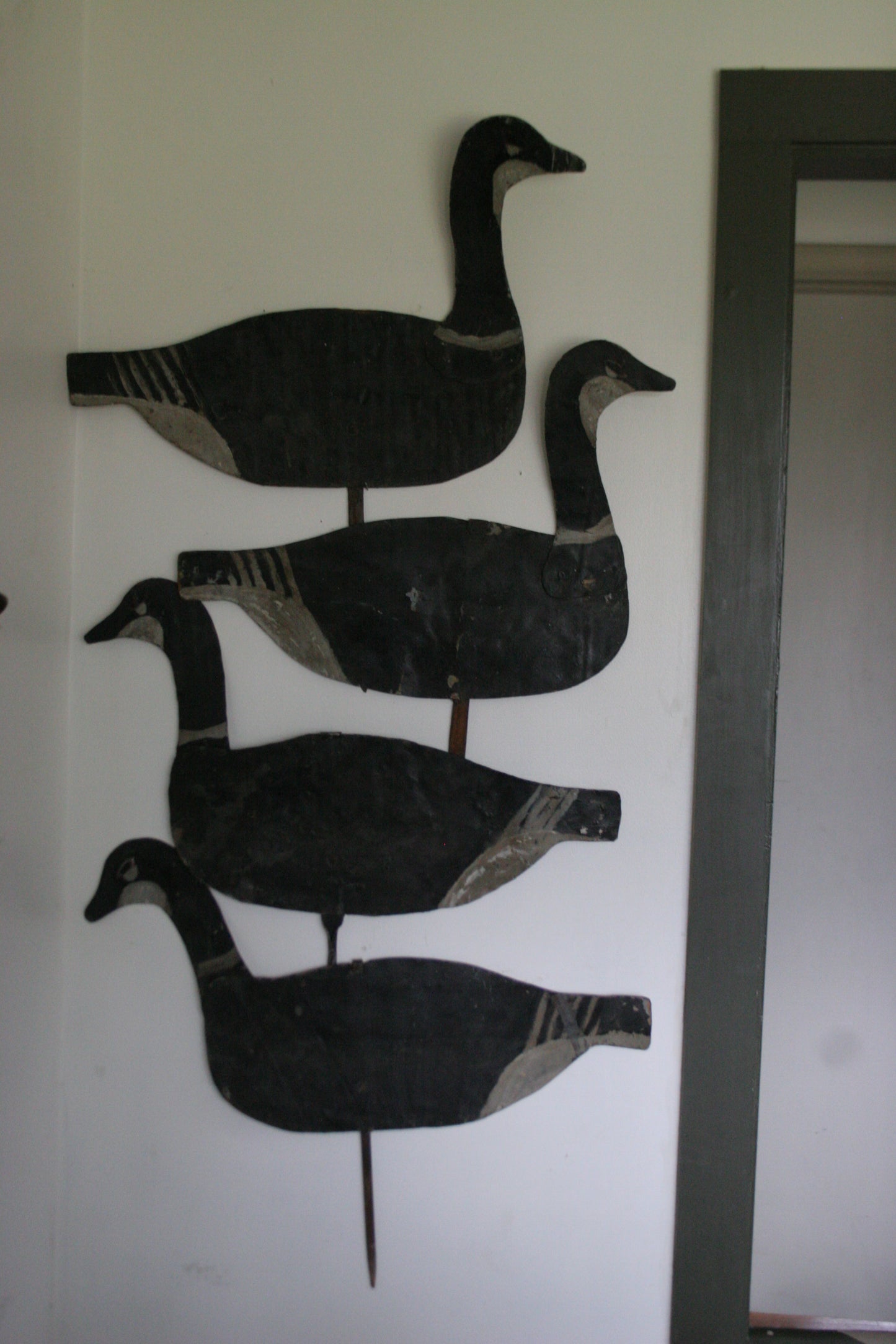 Vintage Hand Painted Metal Geese Decoy Double Sided