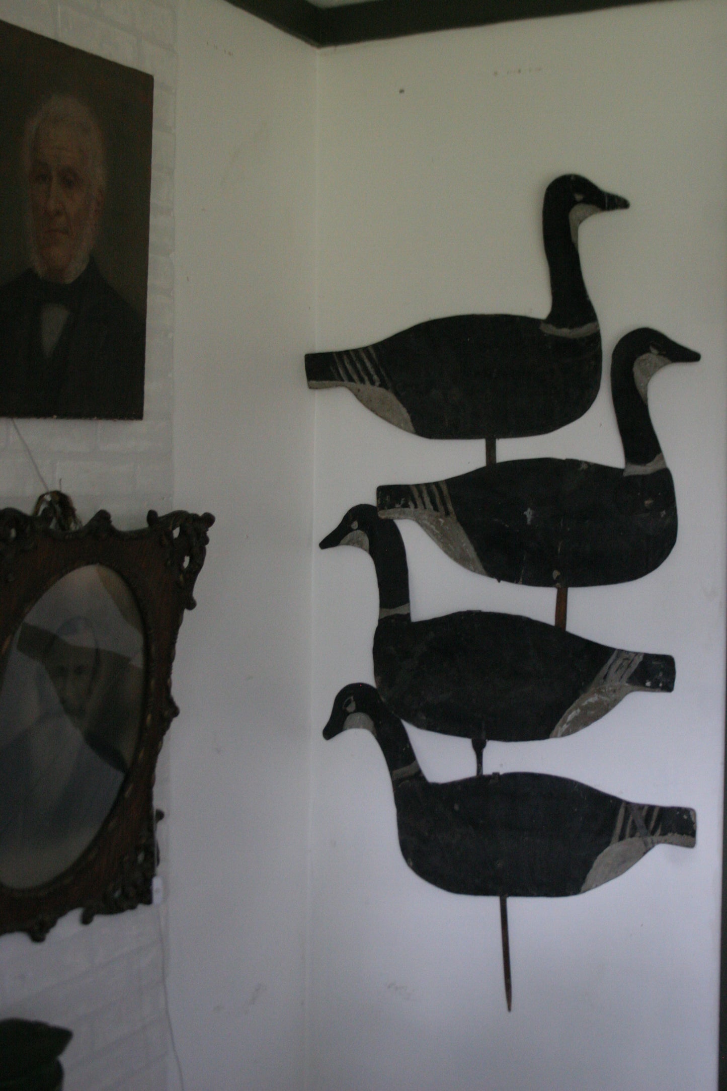 Vintage Hand Painted Metal Geese Decoy Double Sided