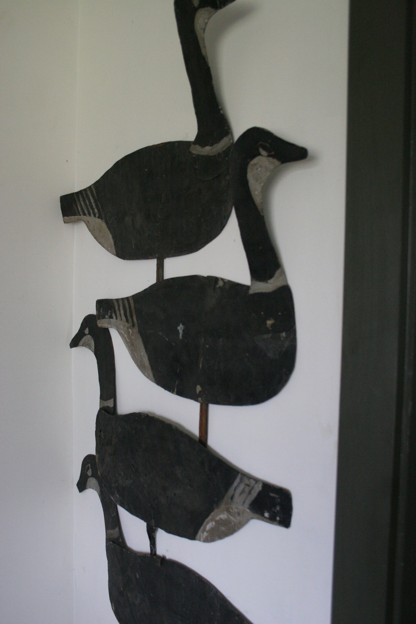 Vintage Hand Painted Metal Geese Decoy Double Sided