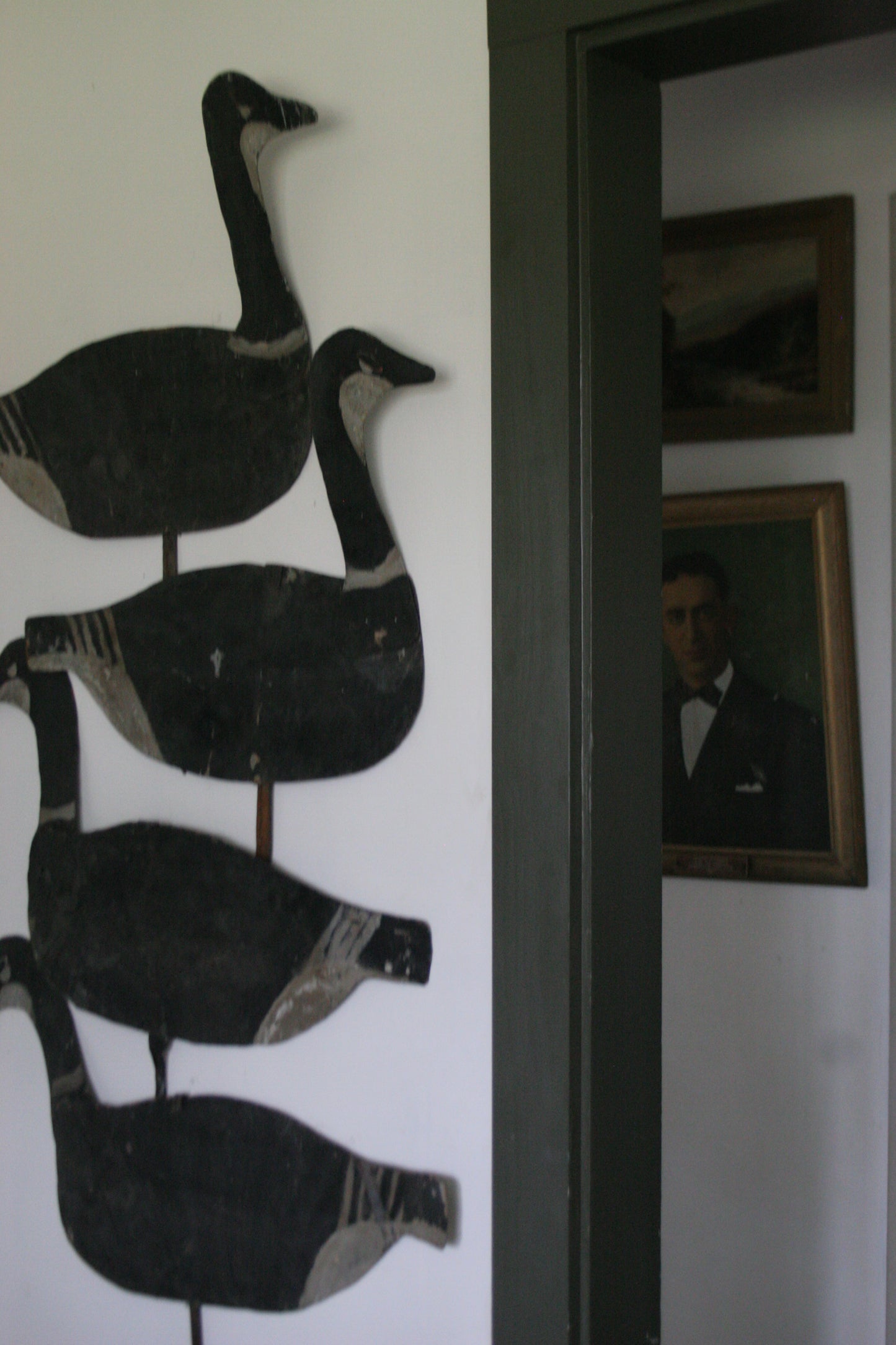 Vintage Hand Painted Metal Geese Decoy Double Sided