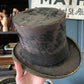 Antique 1800s leather hat box with original hat