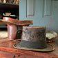 Antique 1800s leather hat box with original hat