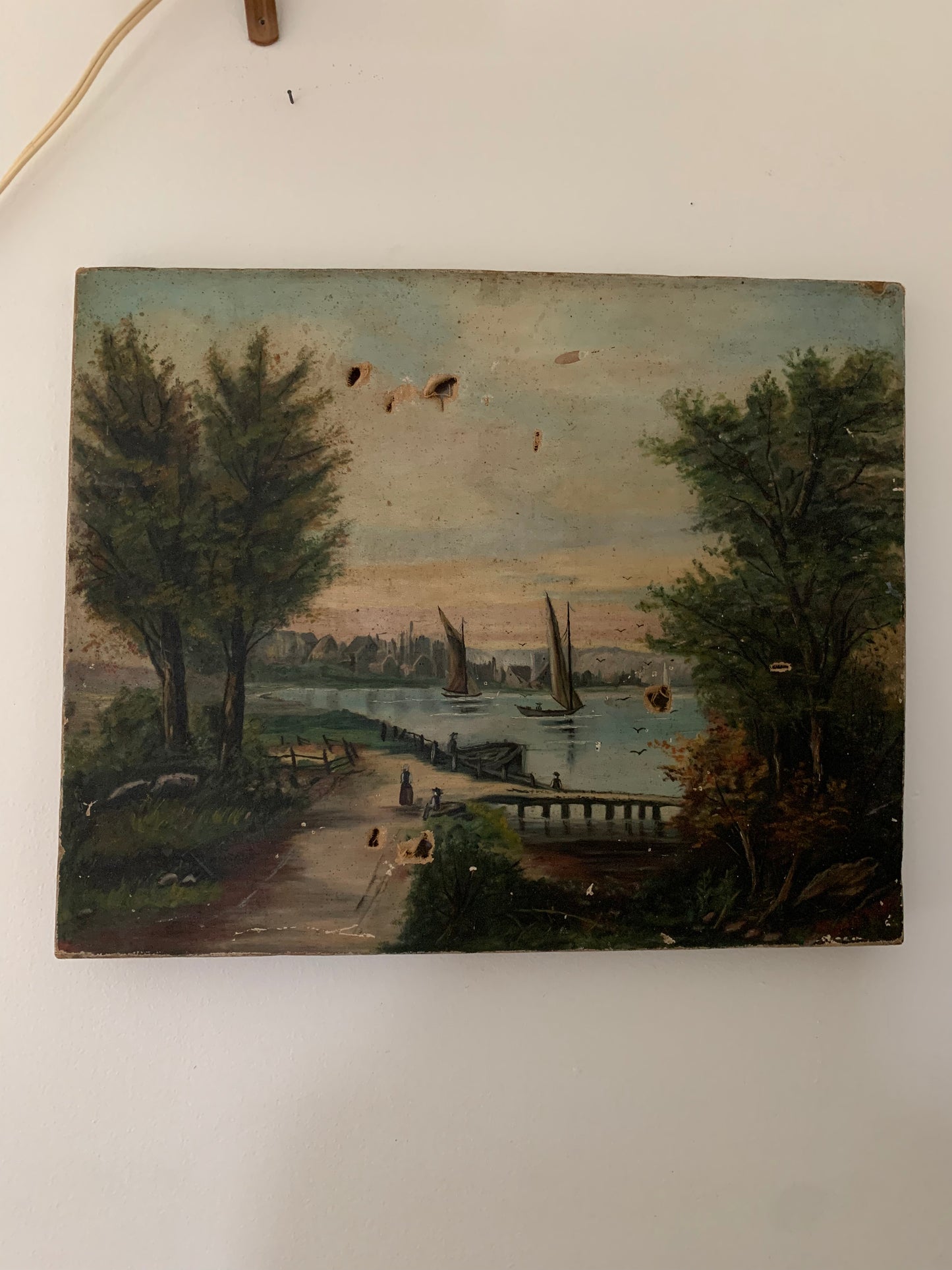 Vintage landscape oil painting on canvas | nautical
